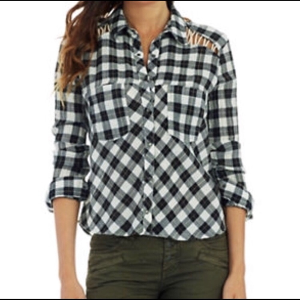Free People Plaid Clip Button Shirt